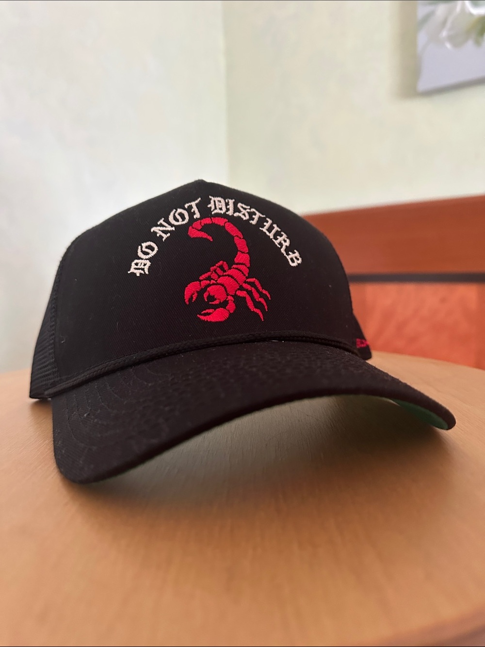 No Disturb Black Trucker Hat with Red Scorpion Embroidery *NEW NEVER WORN*